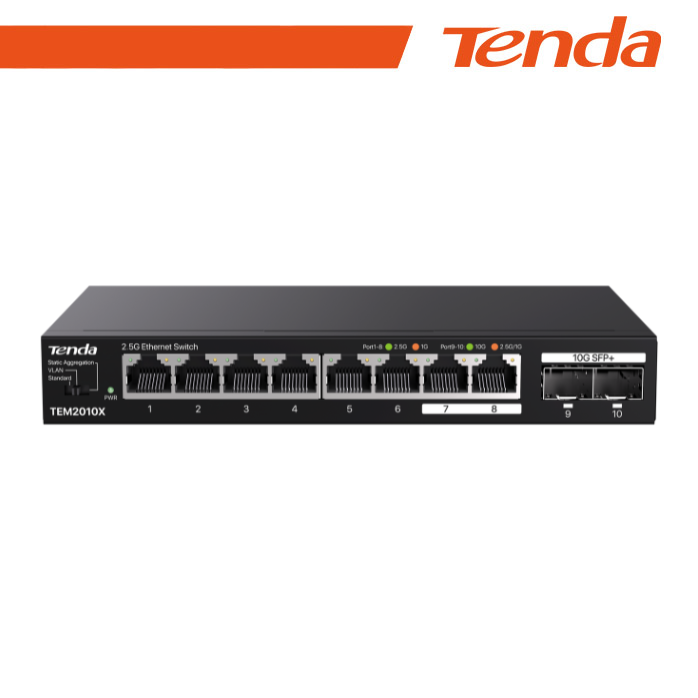 Switch 10 Gigabit Tenda TEM2010X 8 Porte 2.5G e 2 SFP+ Media Converter
