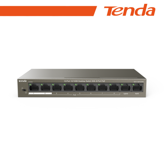 Switch PoE Unmanaged Tenda TEF1110P-8-63W 10 Porte 8 PoE + 2 Uplink
