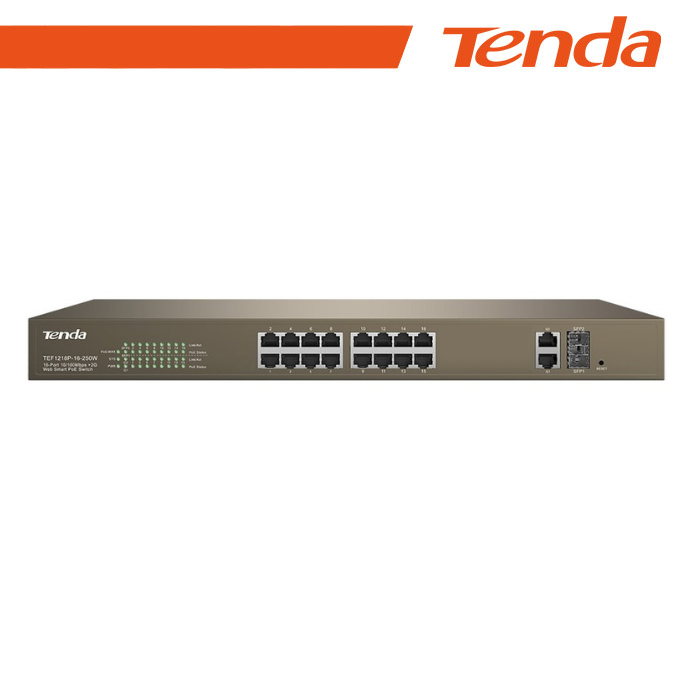 Switch PoE Web Smart Tenda TEF1218P-16-250W 16 Porte + 2GE