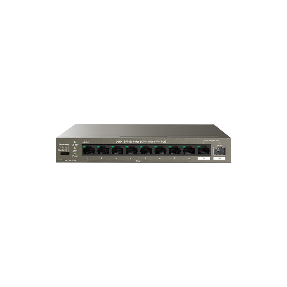 Switch PoE Gigabit 9 Porte (8 PoE + 1 SFP) Tenda TEG1110PF 102W