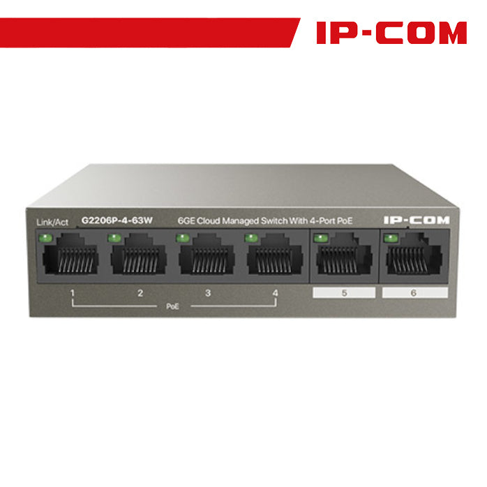 Switch PoE Gigabit 4 Porte Cloud Managed IP-COM G2206P-4-63W