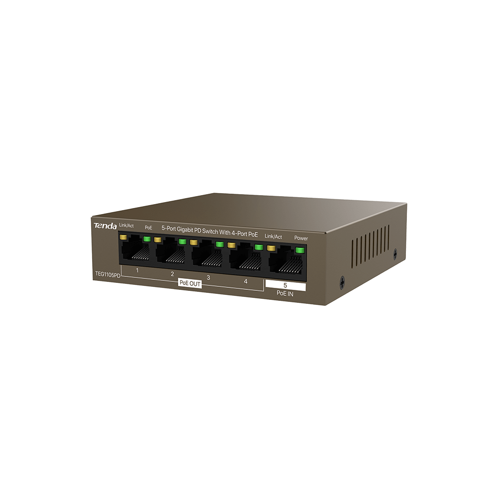 Switch PoE Gigabit 5 Porte PD Tenda TEG1105PD Alimentazione PoE